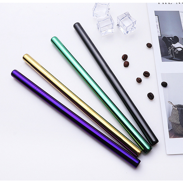 Top selling reusable stainless steel wholesale metal 304 drinking straws with cleaning brush bag customized logo straw