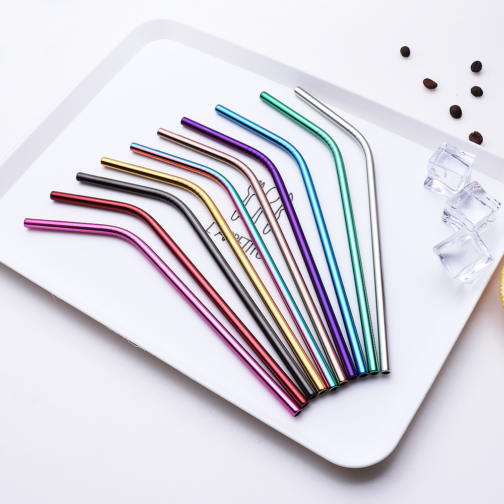 Top selling reusable stainless steel wholesale metal 304 drinking straws with cleaning brush bag customized logo straw