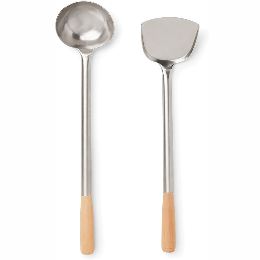 Best-selling restaurant stainless steel cooking tools  with wooden handle spatula