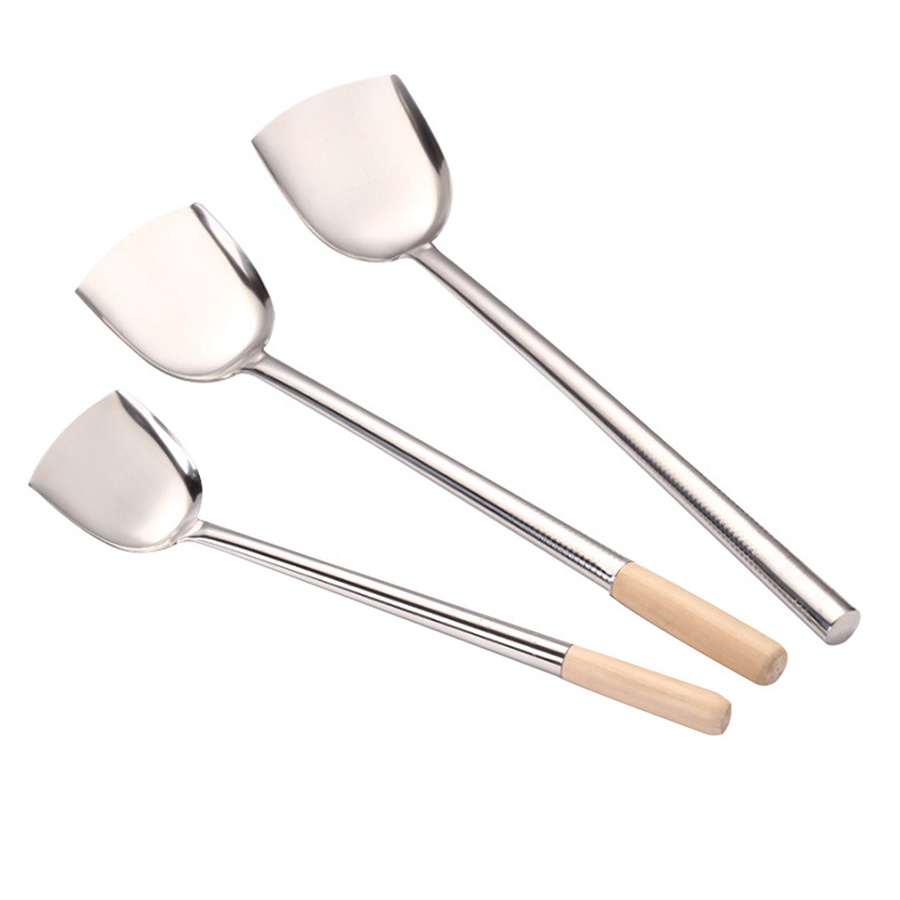 Best-selling restaurant stainless steel cooking tools  with wooden handle spatula