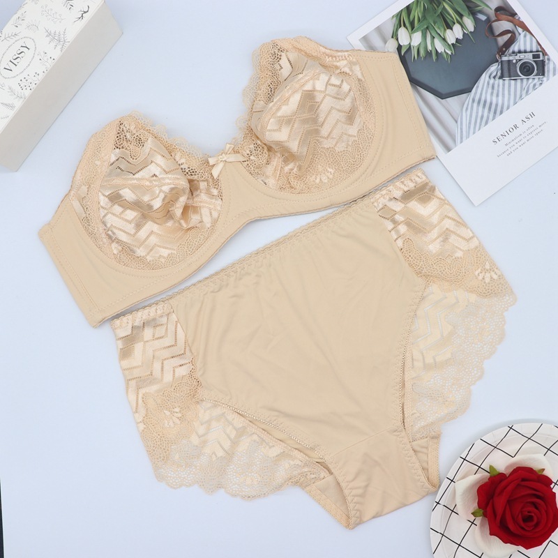 Factory price Breathable Thin Cup Big Size bra sets Full C Cup bra panty sets online Seamless Lace beautiful plus 48 size bra