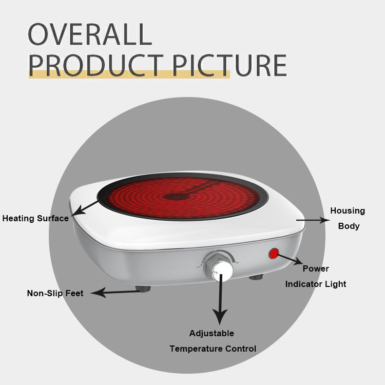1300W Electric Single Burner Hot Plate Power Indicator Lights Stove Heater