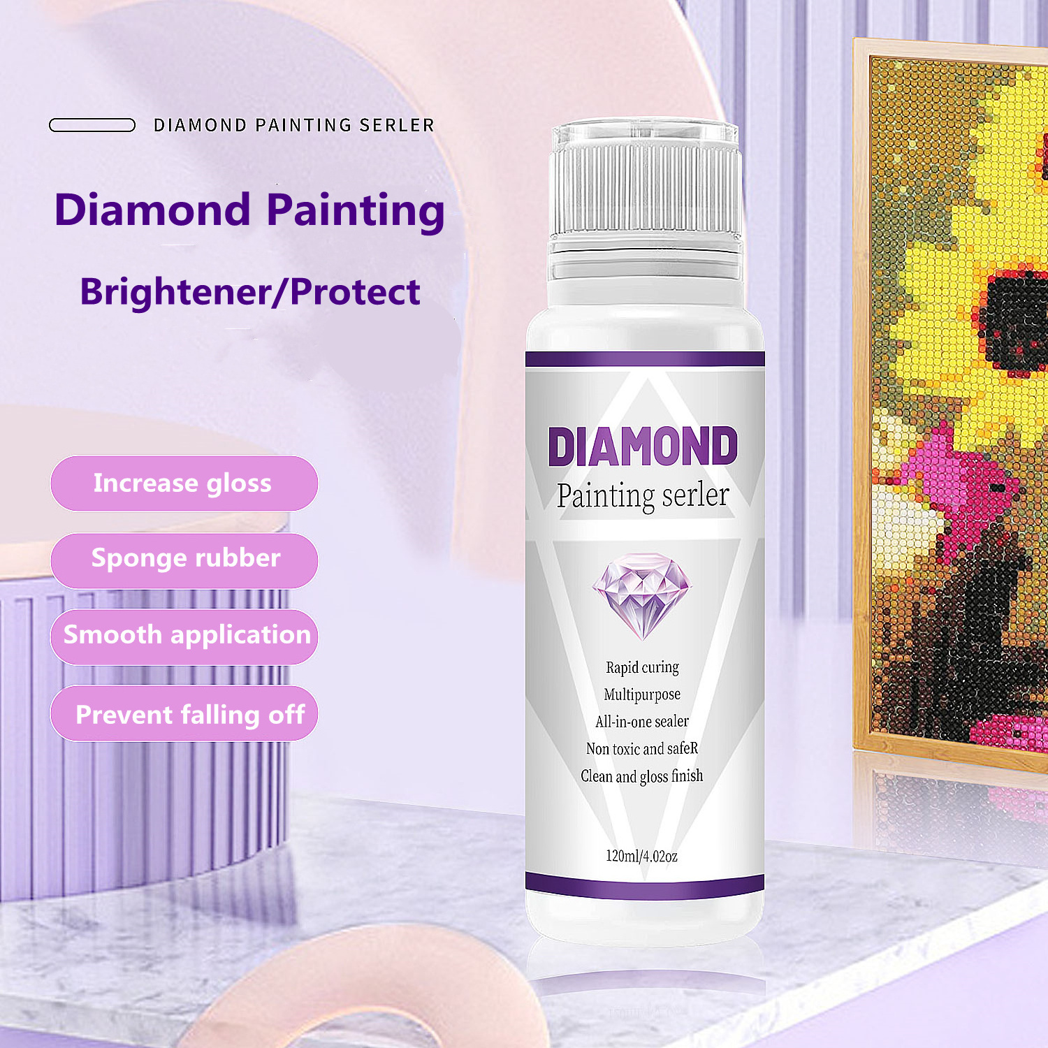 Diamond Painting Sealer 120ML, 5D Diamond Painting Glue Permanent Hold & Shine Effect Sealer for Diamond Painting and Puzzle