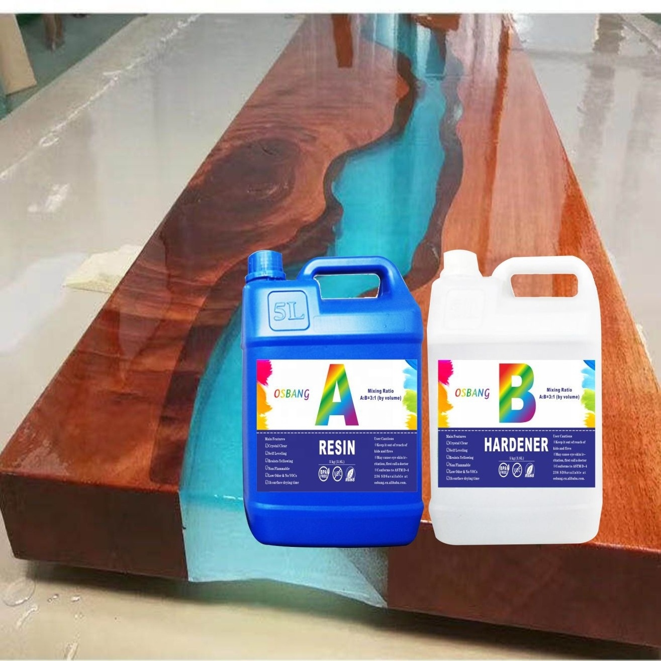 OS-810 20kg 3:1  Two-component super viscous transparent liquid crystal ab epoxy resin for Handmade crafts wood table