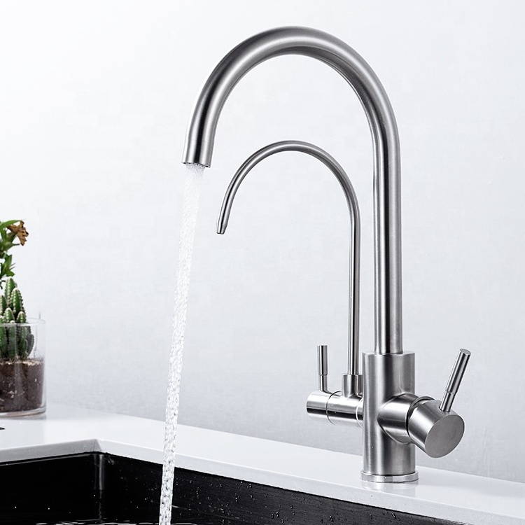 304 stainless steel Three Ways Kitchen faucets Drinking Water faucet Double Handle 3 Way Water Purifier Kitchen Faucet mixers