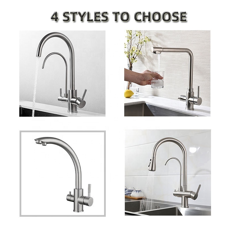 304 stainless steel Three Ways Kitchen faucets Drinking Water faucet Double Handle 3 Way Water Purifier Kitchen Faucet mixers