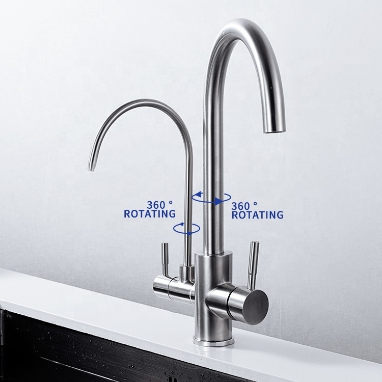 304 stainless steel Three Ways Kitchen faucets Drinking Water faucet Double Handle 3 Way Water Purifier Kitchen Faucet mixers