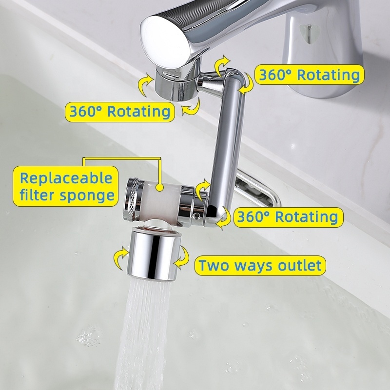 Universal Splash Filter Chrome Brass 1080 Robotic Arm Swivel Sink Faucet Extender Rotating with filter Bathroom accessories