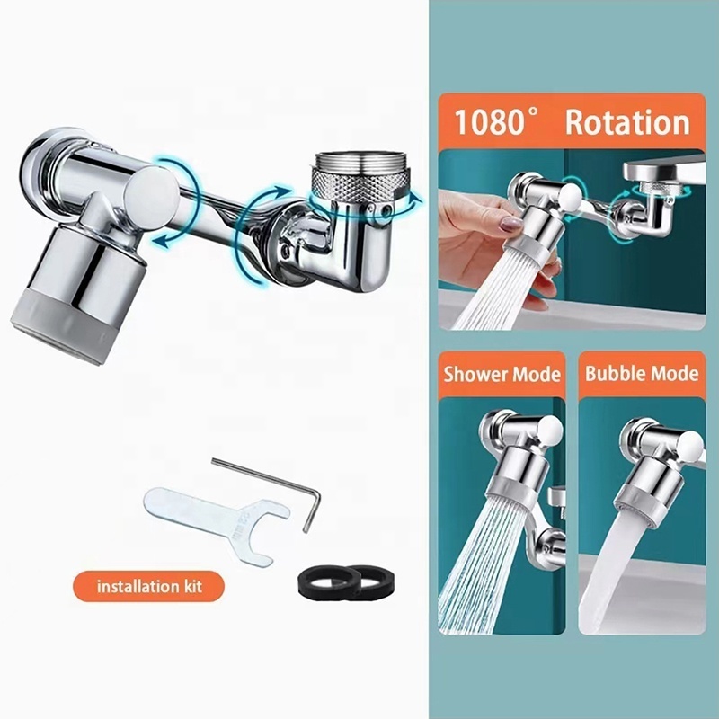 Tiktok Universal 1080 Robotic Arm Swivel Faucet Aerator Brass Sink Faucet Attachment with 2 Modes for Kitchen Bath Faucet