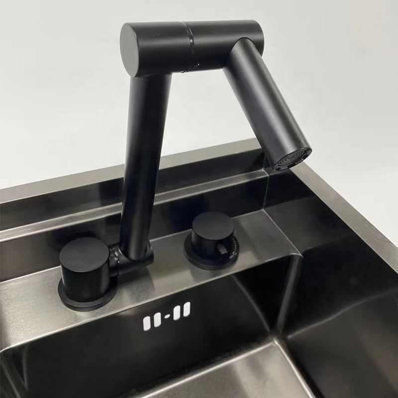 manufacture Hidden Black Stainless Steel kitchen sink Single Bar Small Size Concealed Balcony Sink with folding faucet