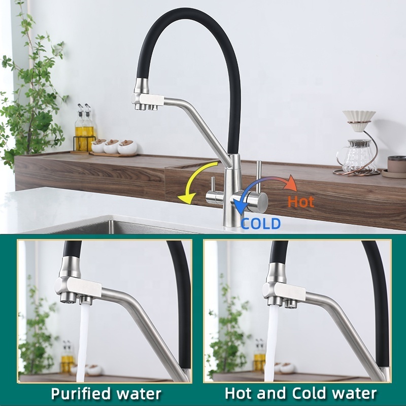 popular SUS304 Black kitchen faucet with Drinking Water tap Double Handle sink mixers Pull down Kitchen sink Faucets