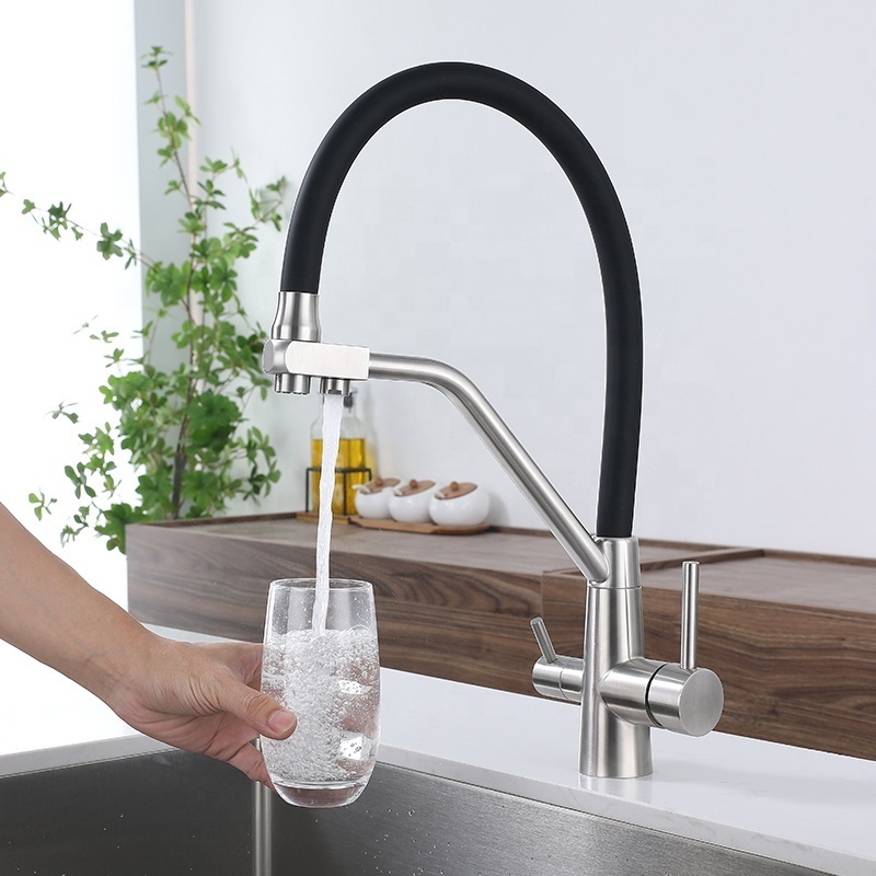 popular SUS304 Black kitchen faucet with Drinking Water tap Double Handle sink mixers Pull down Kitchen sink Faucets