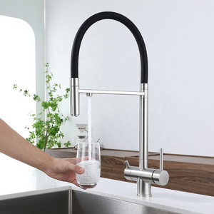 High Quality kitchen faucet with Drinking water tap 304 stainless steel Black double handle Pull down Kitchen Sink Faucets