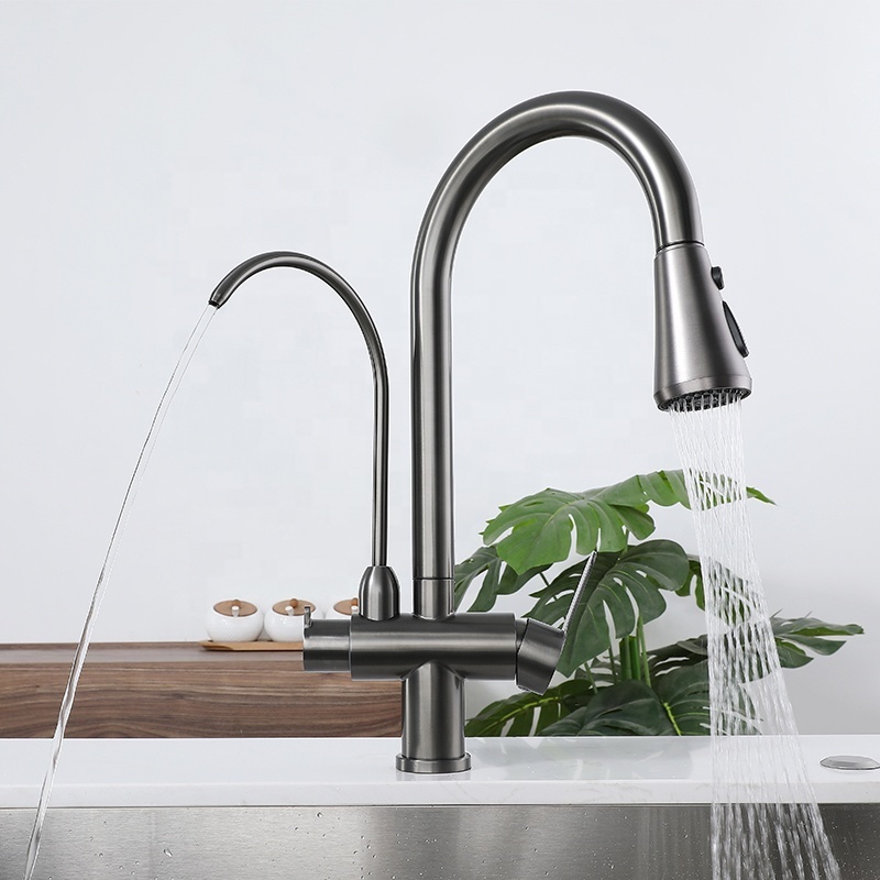 TWO in one kitchen sink faucets SUS304 double handle sink faucet 3 ways Drinking Water Faucet kitchen taps with Purifier Water