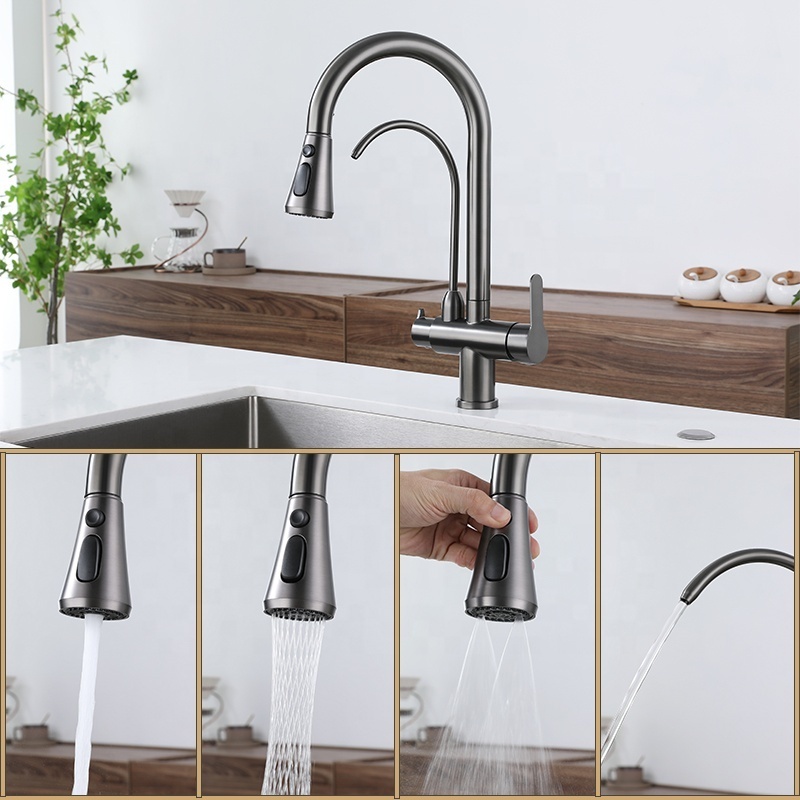 TWO in one kitchen sink faucets SUS304 double handle sink faucet 3 ways Drinking Water Faucet kitchen taps with Purifier Water