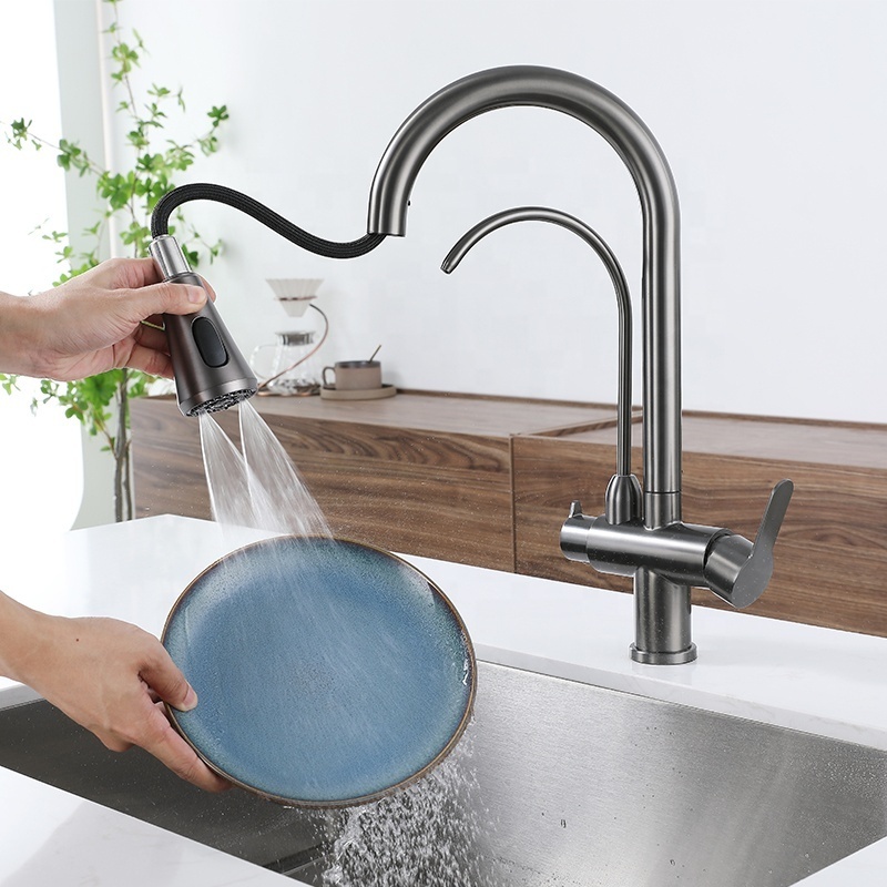 TWO in one kitchen sink faucets SUS304 double handle sink faucet 3 ways Drinking Water Faucet kitchen taps with Purifier Water