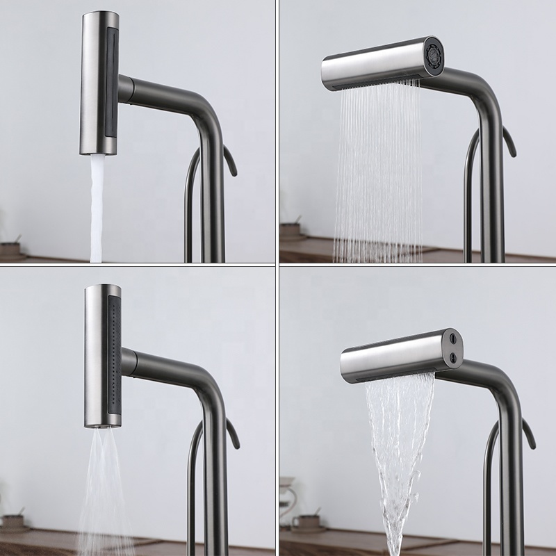 2024 new style multifunctional pull out kitchen faucet gun grey 304 stainless steel sink mixers kitchen sink faucets with spray