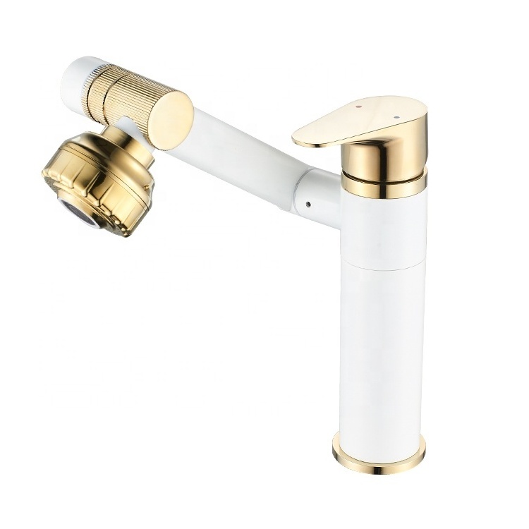 white brass universal rotating bathroom basin faucet single hole bathroom mixer taps Robot arm universal basin water tap gold