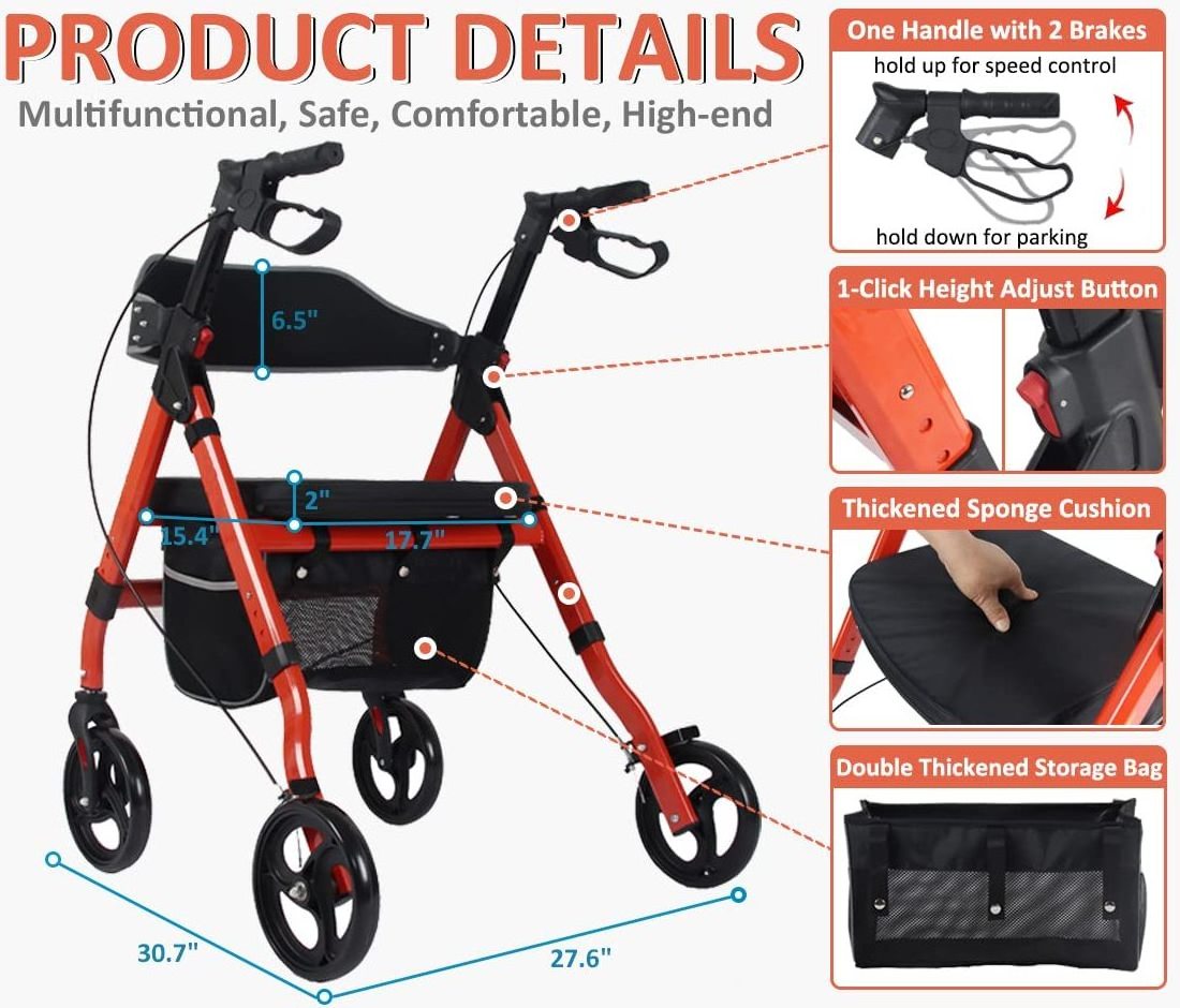 Ousite knee  scooter rollator weighted four-wheeler with seat