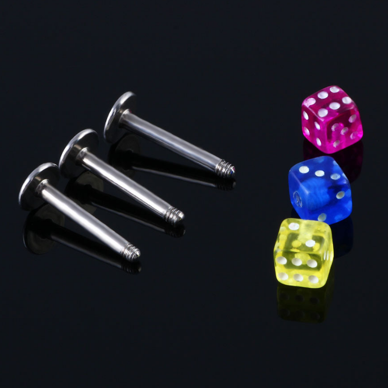 Hot sales stainless steel labret piercing colorful dice lip rings wholesale