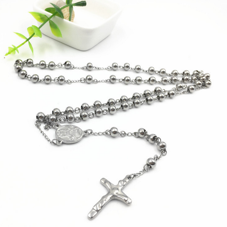 Wholesale rosary stainless steel made cross pendant necklaces