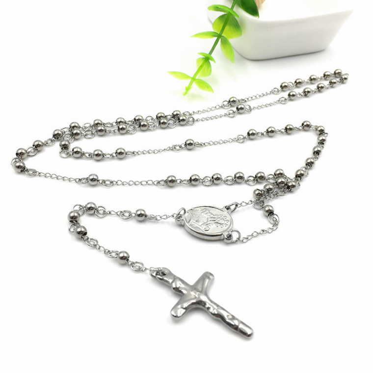 Wholesale rosary stainless steel made cross pendant necklaces