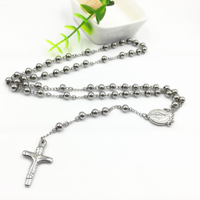 Wholesale rosary stainless steel made cross pendant necklaces