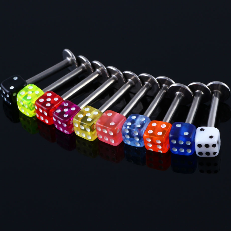 Hot sales stainless steel labret piercing colorful dice lip rings wholesale