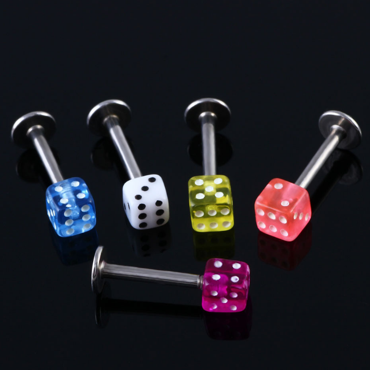 Hot sales stainless steel labret piercing colorful dice lip rings wholesale