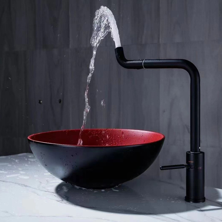 Hot Sale Multifunctional Pull Black Automatic Tub Old Fashion Restaurant Sink Alloy Basin Faucet