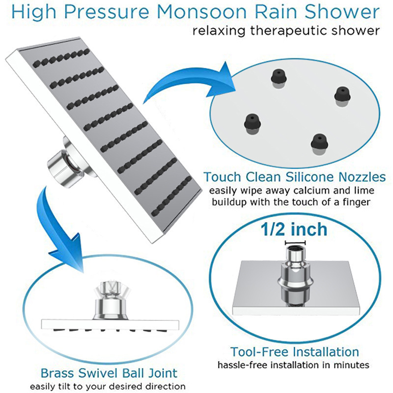 Bathroom 8 Inch Abs Plastic High Pressure Rainfall Big Size Shower Head