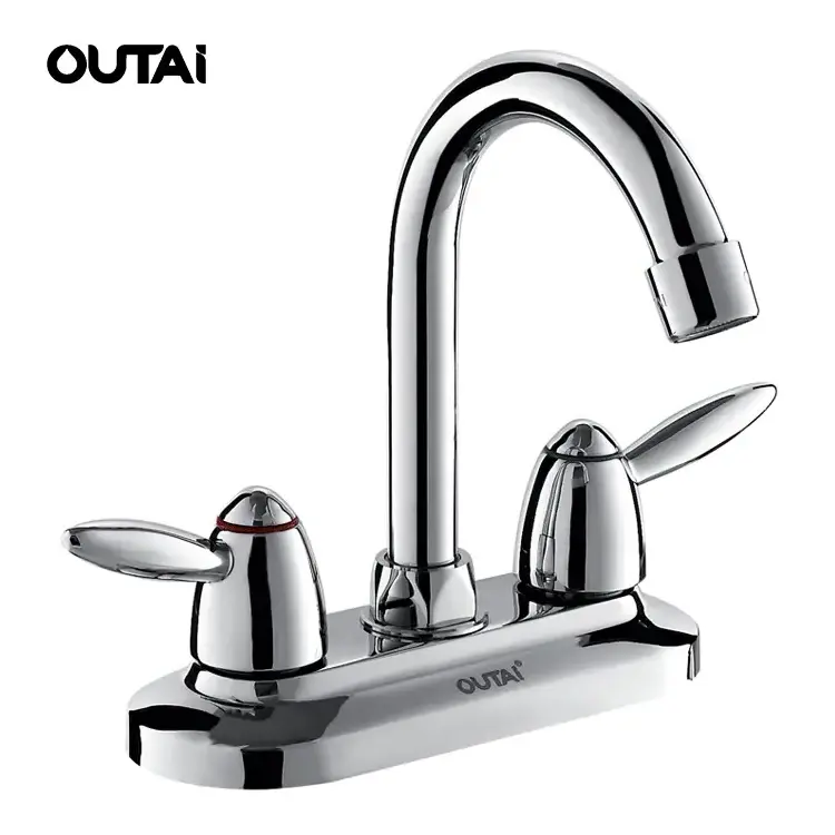 New design dual handle handwheel wall mounted bathroom lavatory brass basin mixer faucet