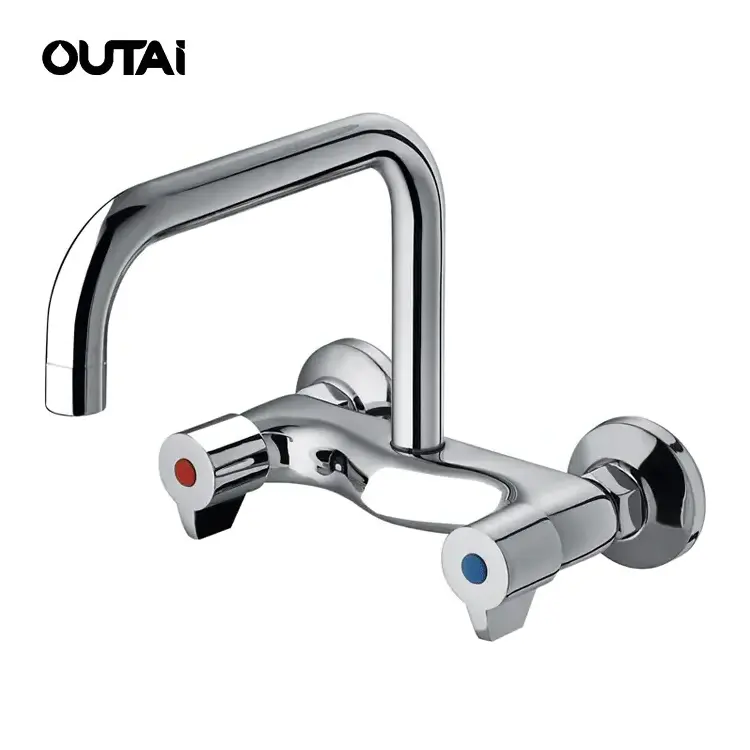 New design dual handle handwheel wall mounted bathroom lavatory brass basin mixer faucet