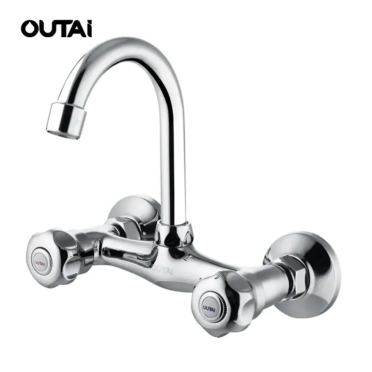 New design dual handle handwheel wall mounted bathroom lavatory brass basin mixer faucet