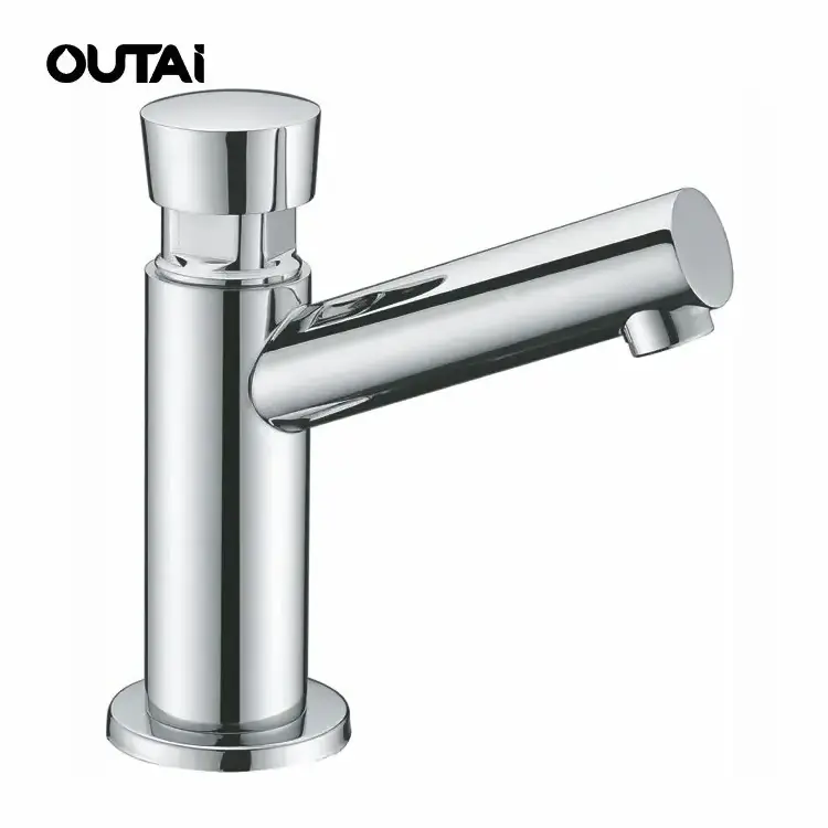 Outdoor public wash basin brass tap time delay self-closing push button faucet