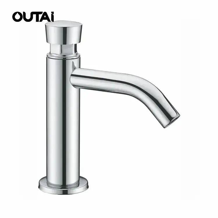 Outdoor public wash basin brass tap time delay self-closing push button faucet