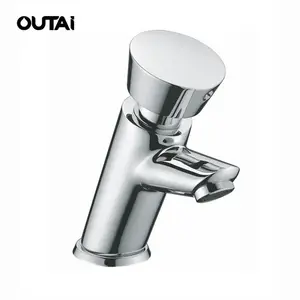 Outdoor public wash basin brass tap time delay self-closing push button faucet