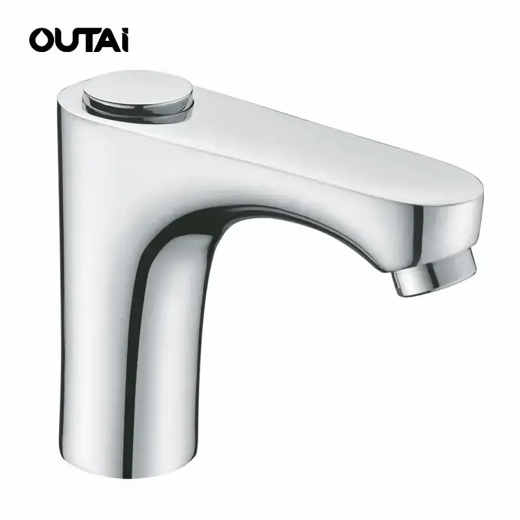 Outdoor public wash basin brass tap time delay self-closing push button faucet