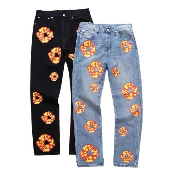 Streetwise Sophistication Kanye Flower All Over Printed Tears Jeans Trousers High Street Men's Casual Print men Denim Jeans