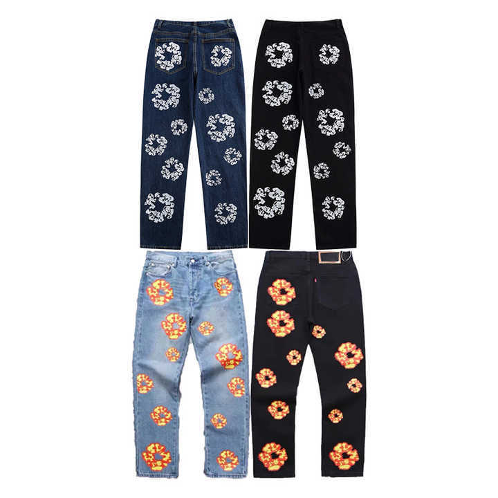 Streetwise Sophistication Kanye Flower All Over Printed Tears Jeans Trousers High Street Men's Casual Print men Denim Jeans