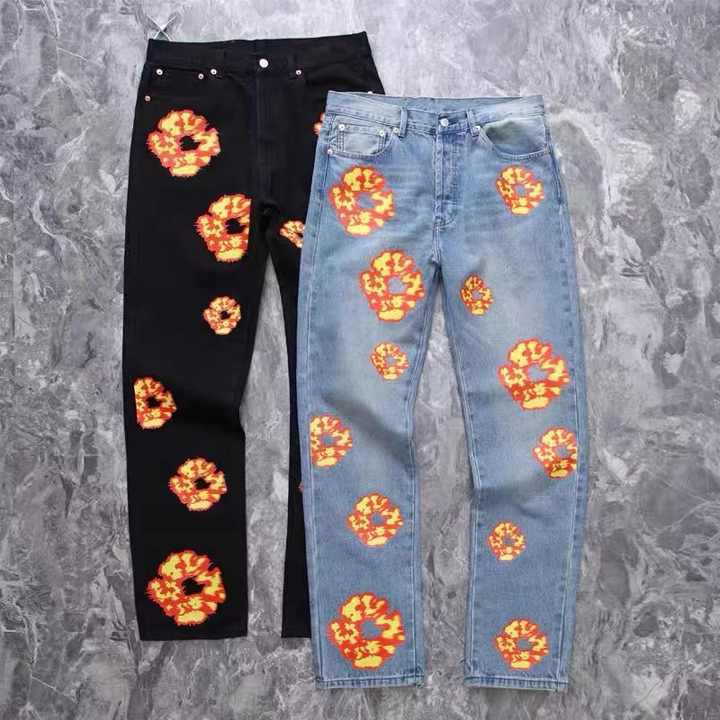 Streetwise Sophistication Kanye Flower All Over Printed Tears Jeans Trousers High Street Men's Casual Print men Denim Jeans