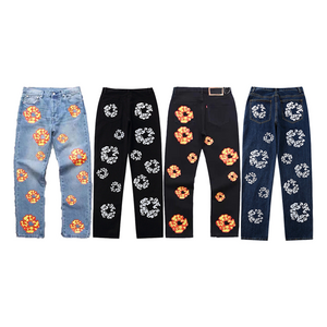 Streetwise Sophistication Kanye Flower All Over Printed Tears Jeans Trousers High Street Men's Casual Print men Denim Jeans