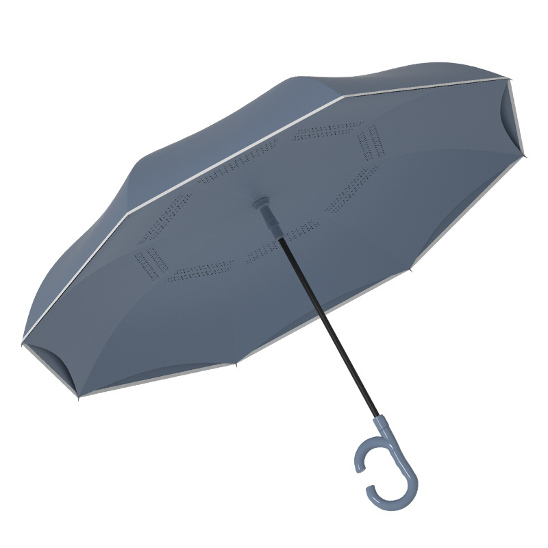 Chinese Manufacture New fashion design hands free C handle smart double  layers inverted rain umbrella