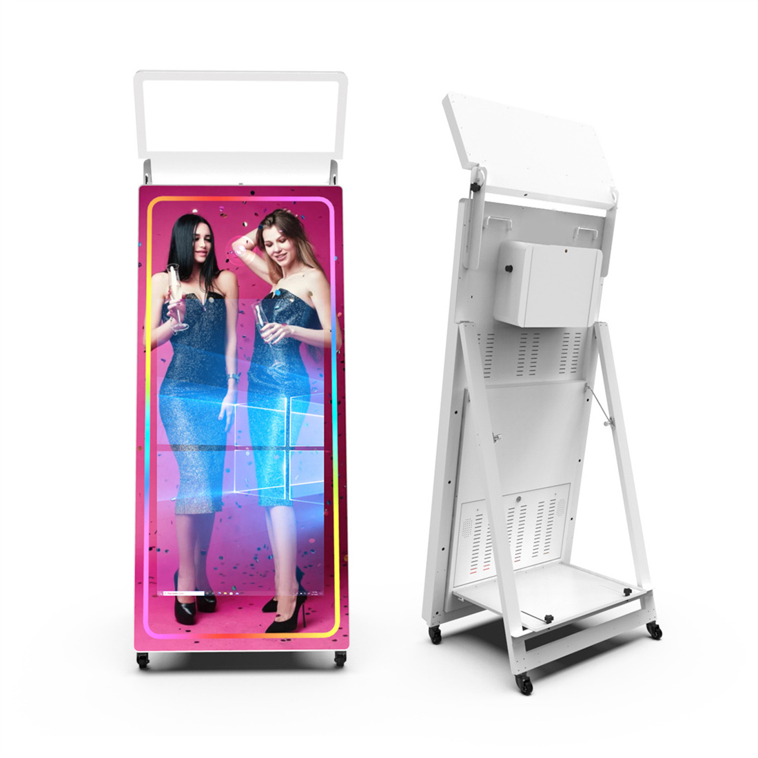 White Big Screen Tower Mirror Photo Booth With Wheels Magic Mirror Photo Booth Buy A Portable Mirror Photo Booth For Sale