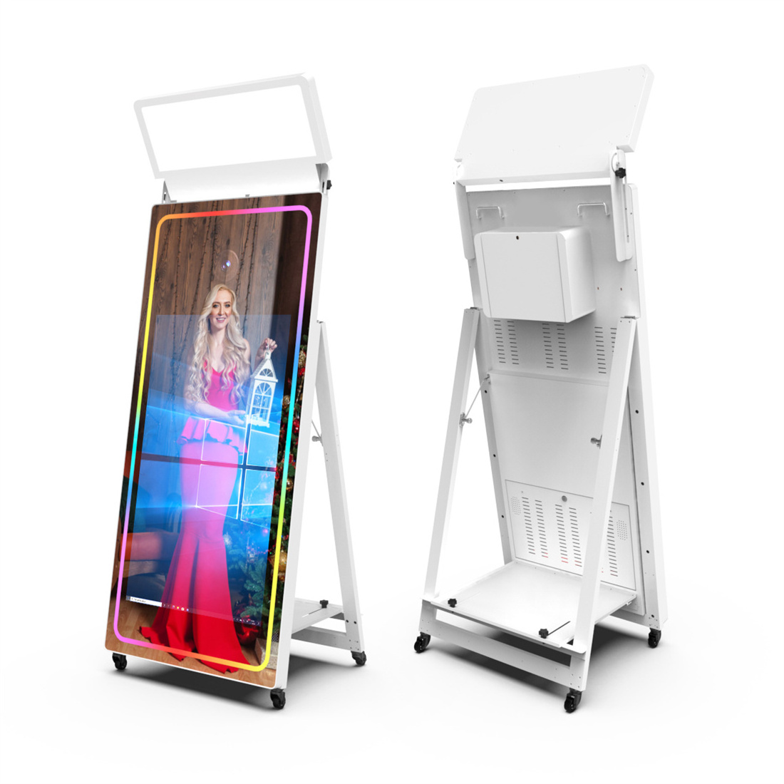 White Big Screen Tower Mirror Photo Booth With Wheels Magic Mirror Photo Booth Buy A Portable Mirror Photo Booth For Sale