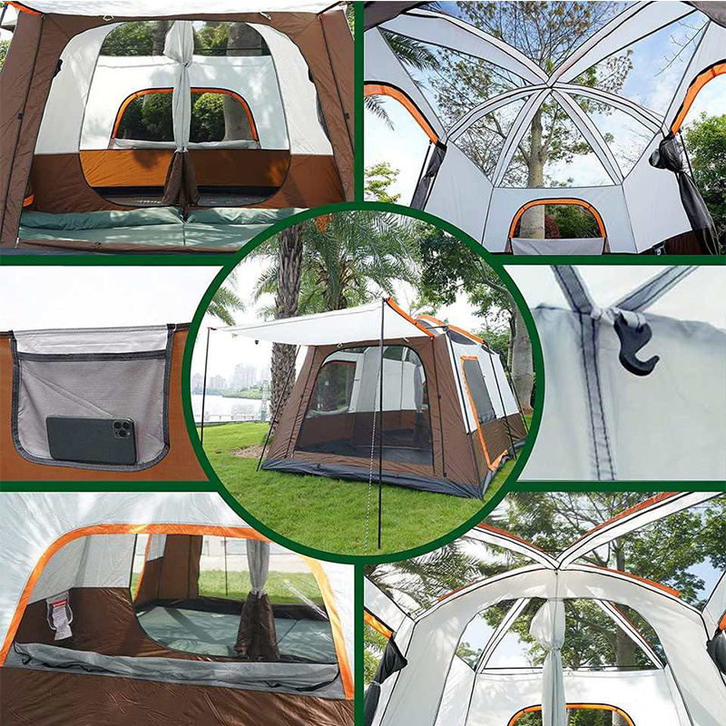 Large luxury double layer 2 rooms 1 living room 6-10 persons family camping tent outdoor waterproof