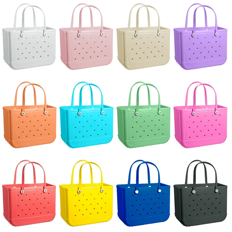 Large Tip Durable Open Waterproof bogg Beach Tote Bag with Hole Eva Plastic Silicone Beach Bag