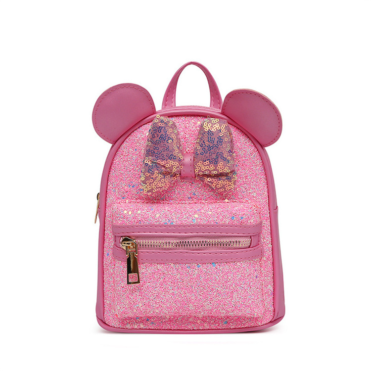 Children's Cute Multicolor Sequins Fashion Kids Cartoon Mouse Bowknot Backpack Mini Schoolbag For Girls