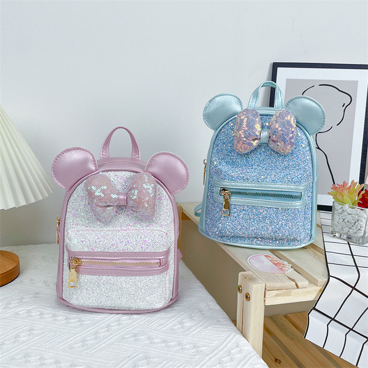 Children's Cute Multicolor Sequins Fashion Kids Cartoon Mouse Bowknot Backpack Mini Schoolbag For Girls