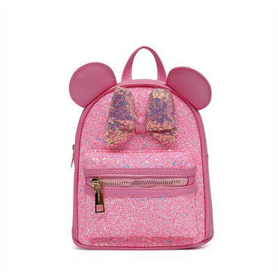 Children's Cute Multicolor Sequins Fashion Kids Cartoon Mouse Bowknot Backpack Mini Schoolbag For Girls